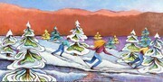 Skiing with Friends , 15"x 30",  Acrylic on Canvas