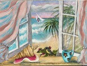 View from a Bajan Window Series: 'A Beautiful Barbados Day' ,  18"x 24",  Oil on Canvas
