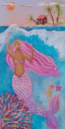 Bajan Mermaid,  16"x 8", Acrylic on Canvas