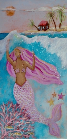 Bajan Mermaid,  16"x 8", Acrylic on Canvas