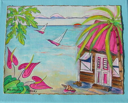 Chattel House by the Sea, 8"x 10", Acrylic