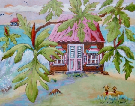 Chattel House & Sheep  14"x 18"  Acrylic on Canvas