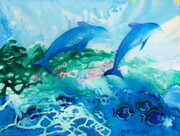 "Dolphins at Play" 20"x 24" Acrylic with Resin