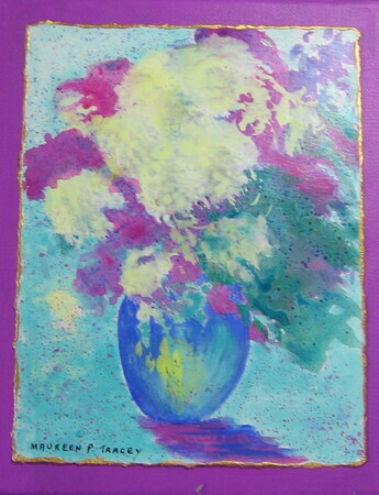 Flowers Forever, Small Gems Series #7, Painting  10"x 8"  with Brass Stand