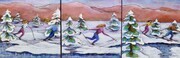 Fun Skiing Triptik  Set of 3 10"x 10" Acrylic Paintings on Gallery Canvas