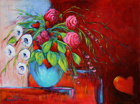 "Hearts & Flowers", 18"x 24", Acrylic