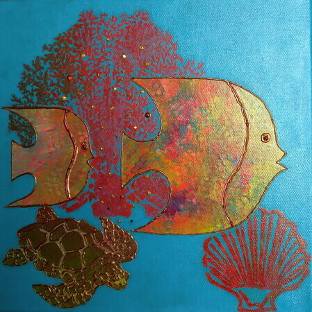 "More Magical Fish",12"x 12", Acrylic Mixed Media , Other Colours Available on Request