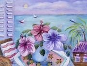 View from a Bajan Window Series:  Hibiscus & Chattel House, 18"x 24", Oil on Canvas