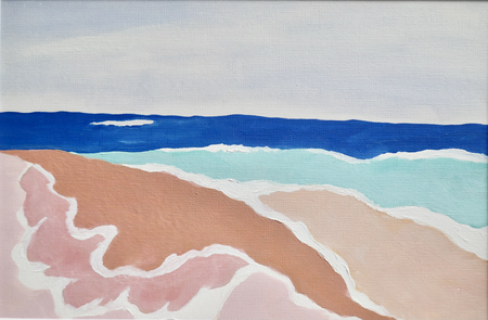 Waves & Beach Abstracted, 12"x 16", Oil on Paper